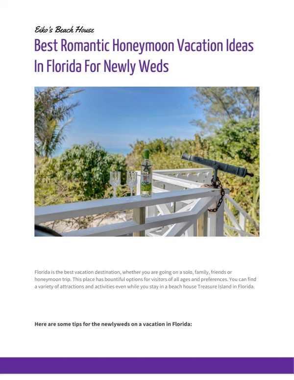 Best romantic honeymoon vacation ideas in florida for newly weds
