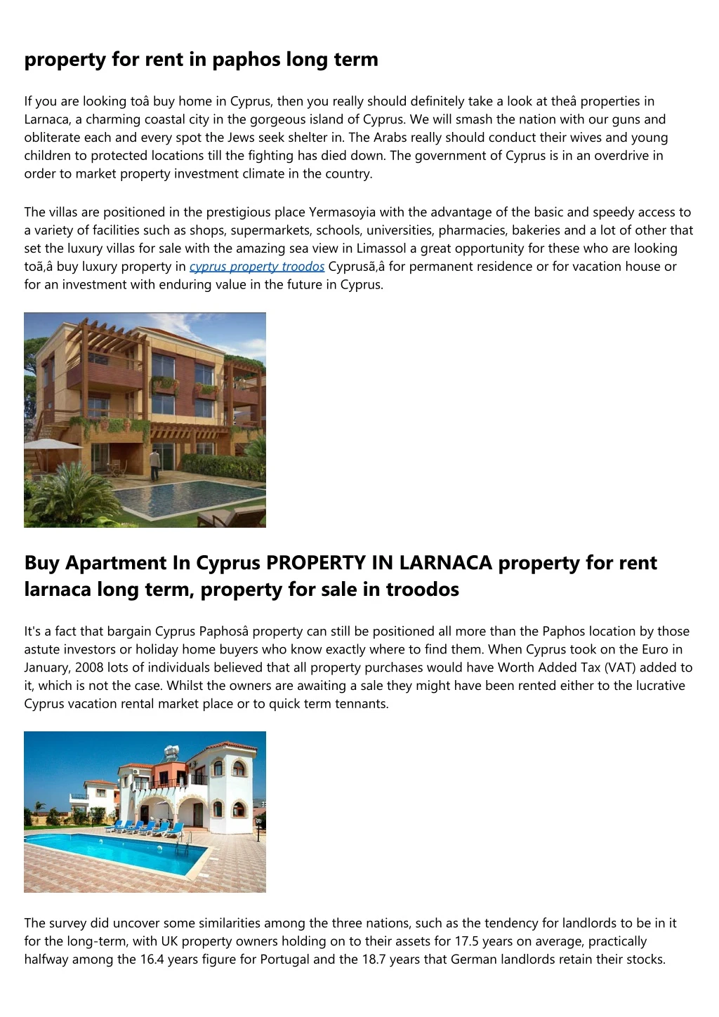 property for rent in paphos long term
