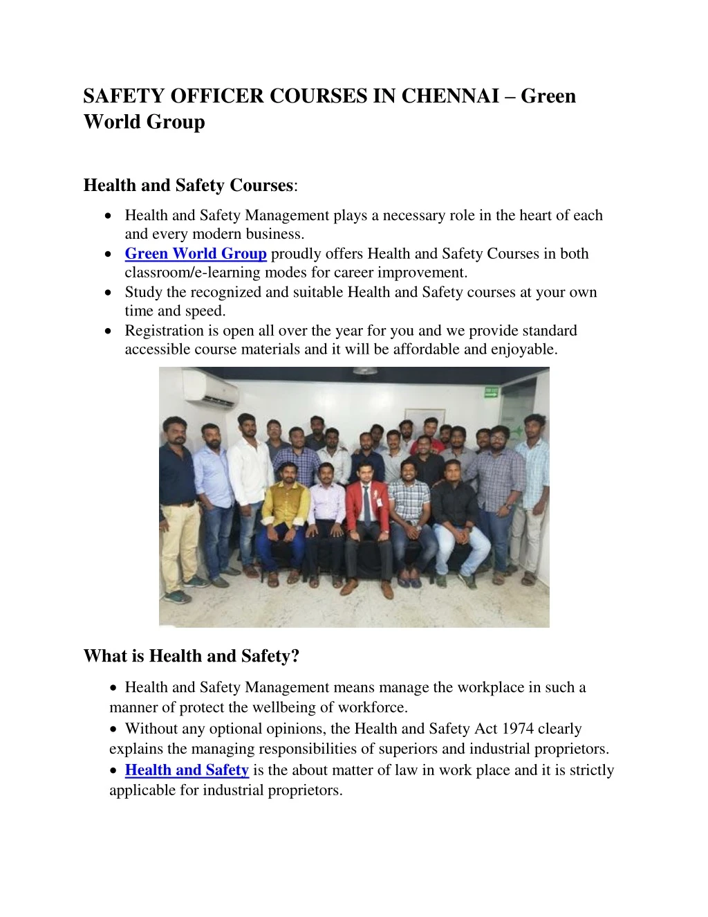 safety officer courses in chennai green world