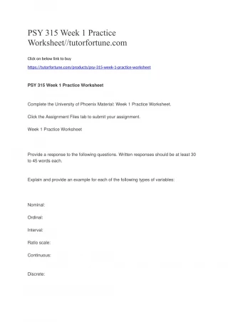 PSY 315 Week 1 Practice Worksheet//tutorfortune.com - slide 1