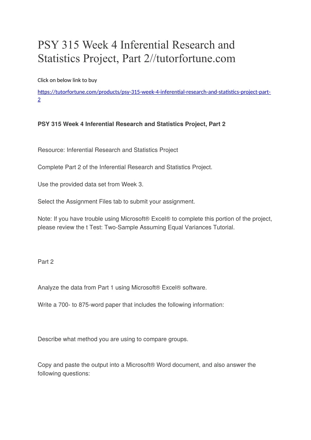 psy 315 week 4 inferential research