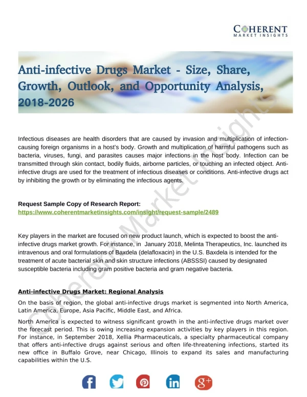 Anti-infective Drugs Market Shows at a Rapid Pace Until 2026