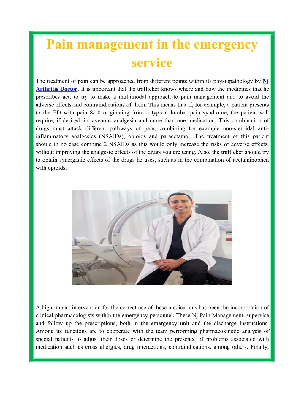 pain management in the emergency service