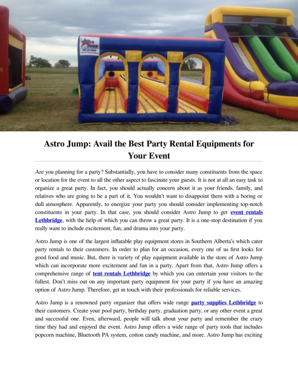 Astro Jump: Avail the Best Party Rental Equipments for Your Event