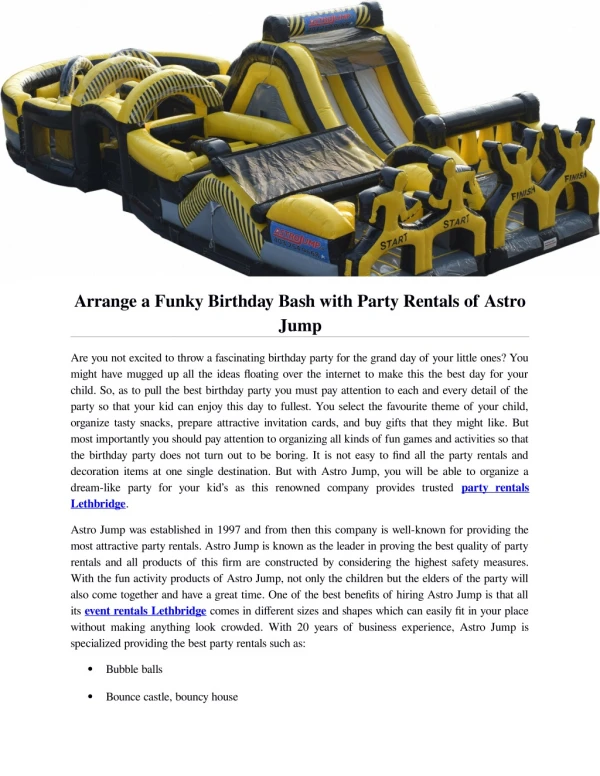 Arrange a Funky Birthday Bash with Party Rentals of Astro Jump