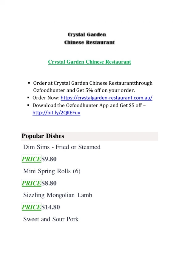 Crystal Garden Chinese restaurant - Order Chinese Food Online