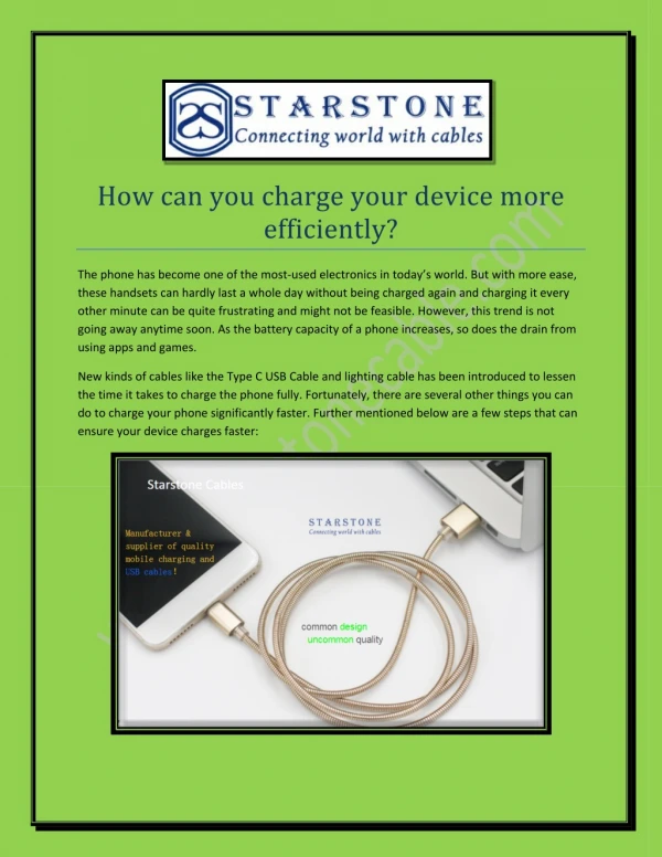 Lightning Cable, Fast Charge Cable, USB Cable - www.starstonecable.com