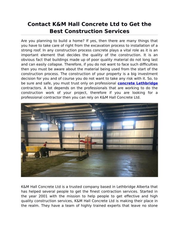 Contact K&M Hall Concrete Ltd to Get the Best Construction Services