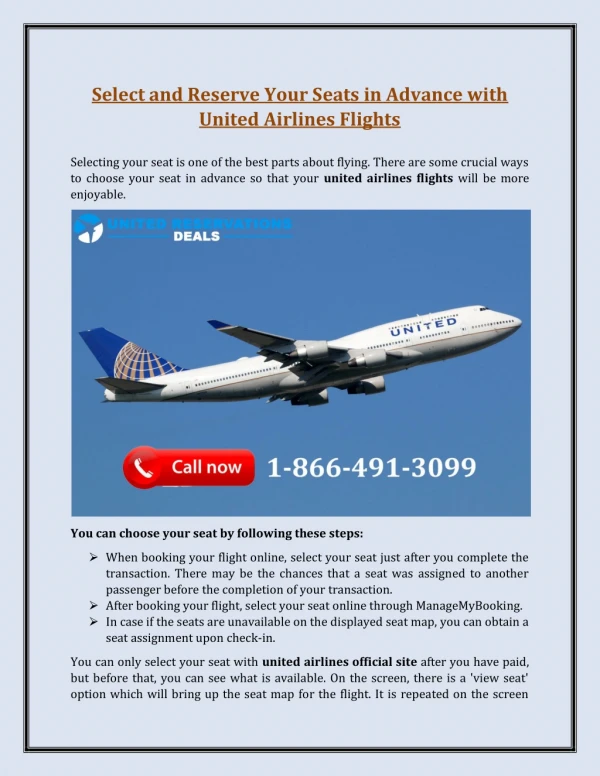 Select and Reserve Your Seats in Advance with United Airlines Flights