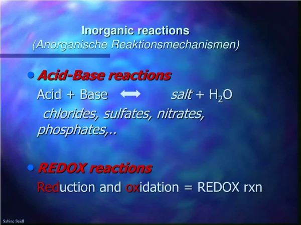 Inorganic reactions (Anorganische Reaktionsmechanismen)