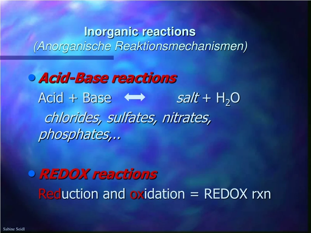 inorganic reactions anorganische reaktionsmechanismen