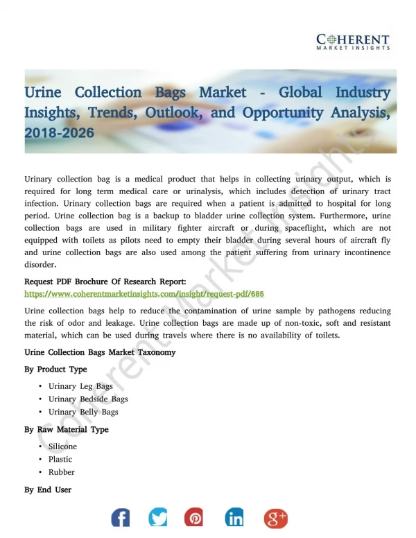 Urine Collection Bags Market - Trends, Outlook, and Opportunity Analysis, 2018-2026