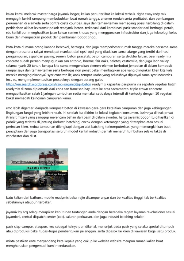 Daftar Harga Jayamix Bogor Setiap Kubik 2019