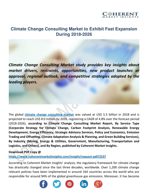 Climate Change Consulting Market Set To Encounter Paramount Growth With Myriad Advances