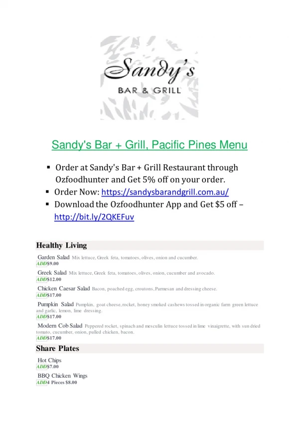 Sandy's Bar Grill - Order Pizza Online