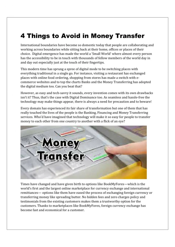 4 Things to Avoid in Money Transfer