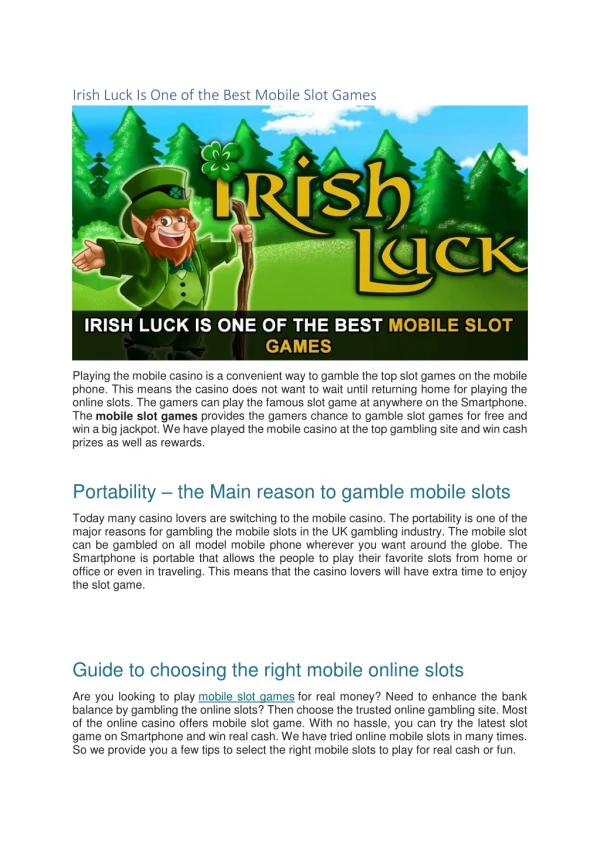 Irish Luck Is One of the Best Mobile Slot Games
