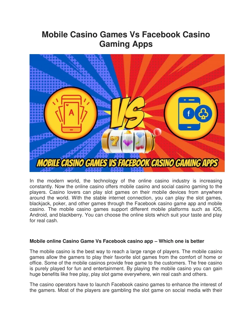 mobile casino games vs facebook casino gaming apps