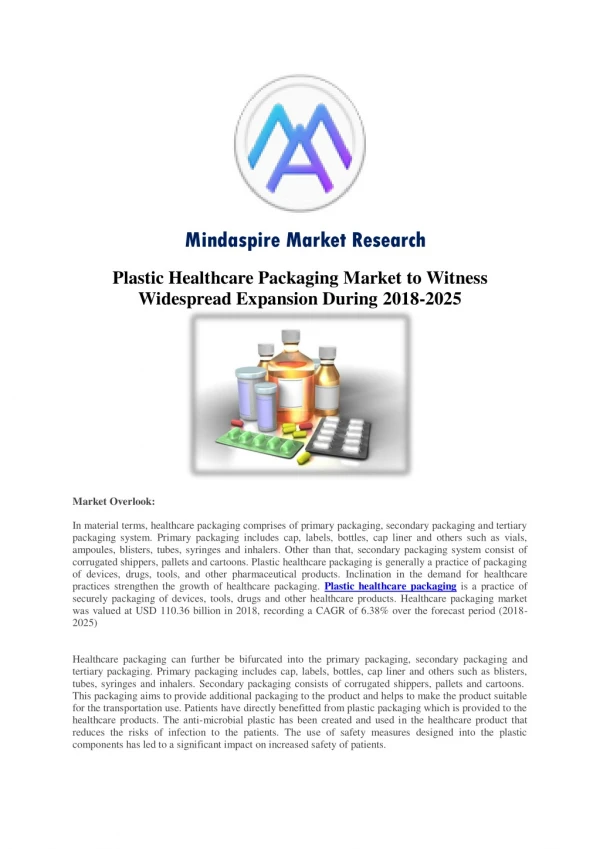 Plastic Healthcare Packaging Market to Witness Widespread Expansion During 2018-2025