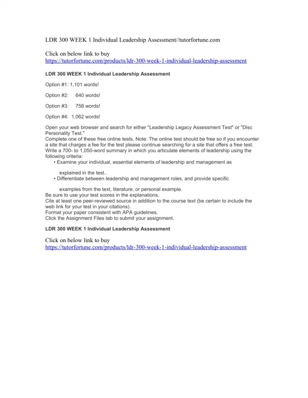 LDR 300 WEEK 1 Individual Leadership Assessment//tutorfortune.com