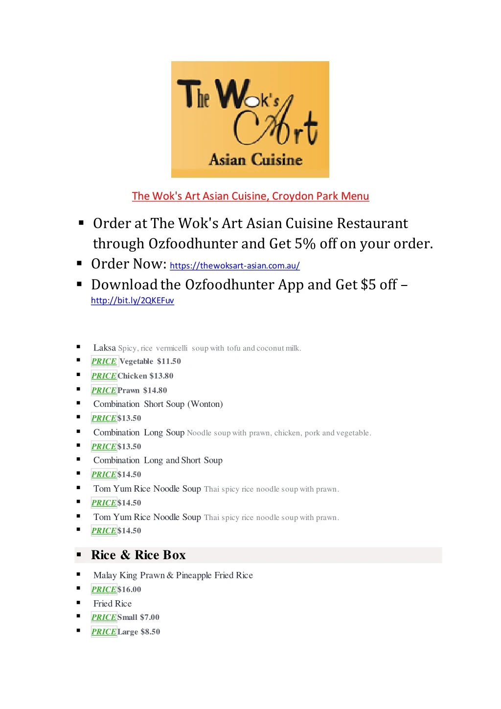 the wok s art asian cuisine croydon park menu