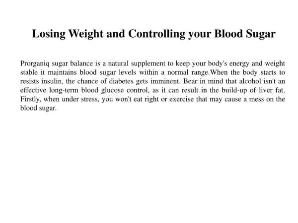 Losing Weight and Controlling your Blood Sugar