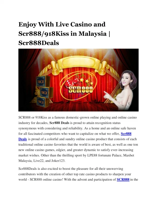 SCR888 Download APK - Live Casino Malaysia | Scr888 Deals