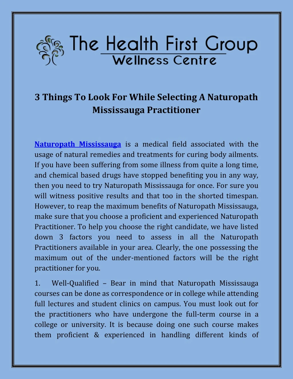3 things to look for while selecting a naturopath