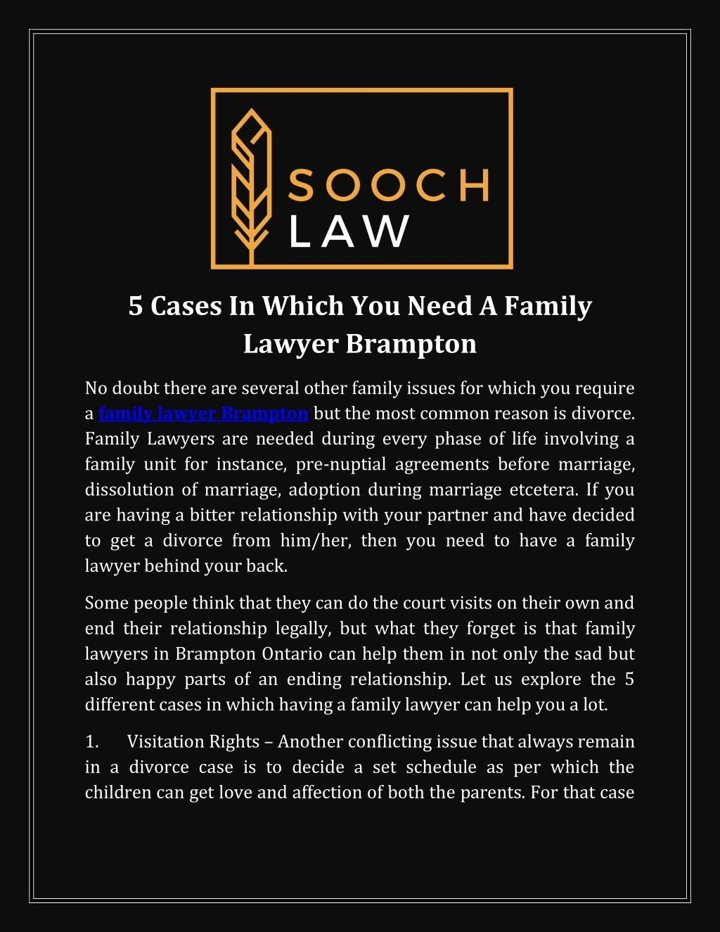 5 cases in which you need a family lawyer brampton