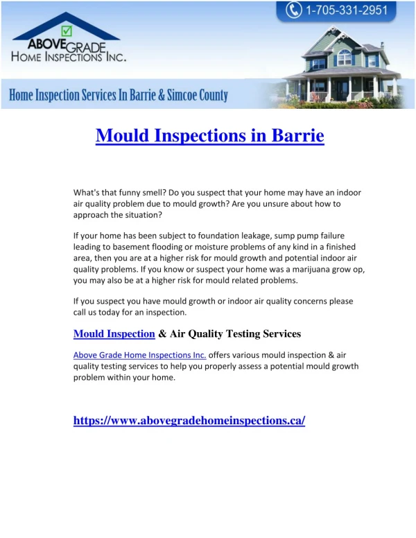 Mould Inspections in Barrie, Ontario & Simcoe County