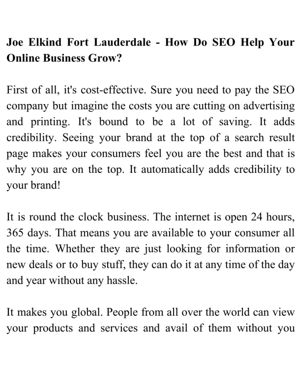 Joe Elkind Fort Lauderdale - How Do SEO Help Your Online Business Grow?