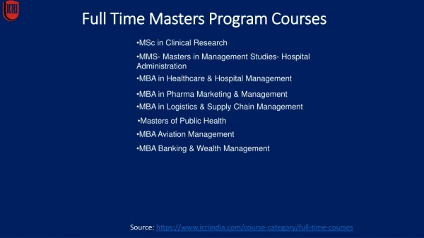 Full Time Masters Program Courses - ICRI India