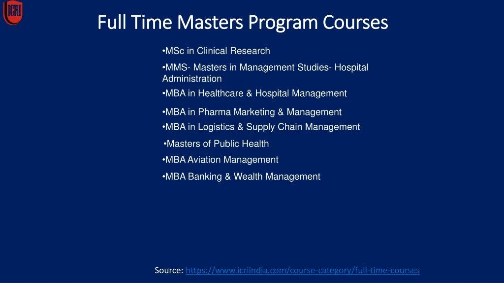 full time masters program courses