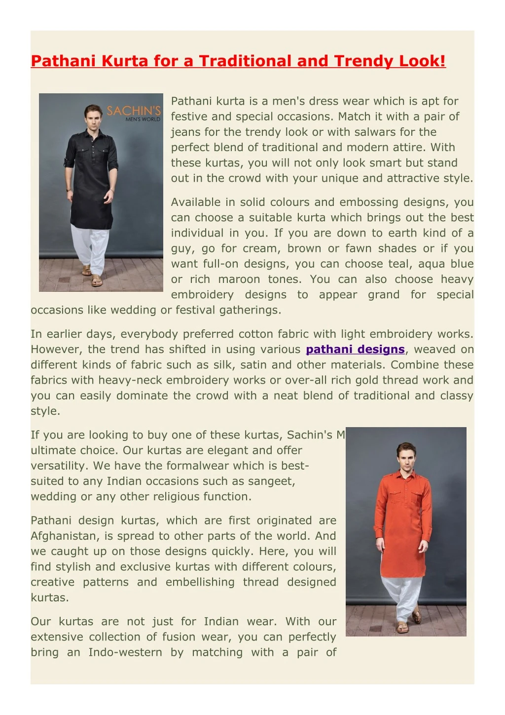 pathani kurta for a traditional and trendy look