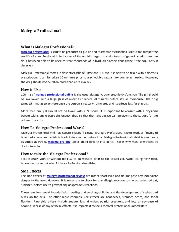 Malegra Professional : Review, Price, Dosage - Strapcart