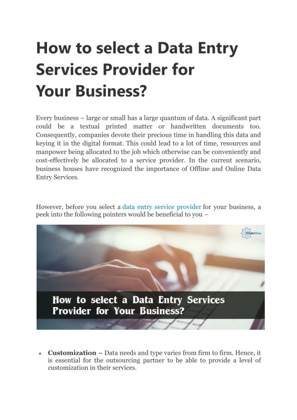 How to select a Data Entry Services Provider for Your Business?