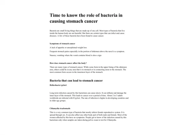 Time to know the role of bacteria in causing stomach cancer