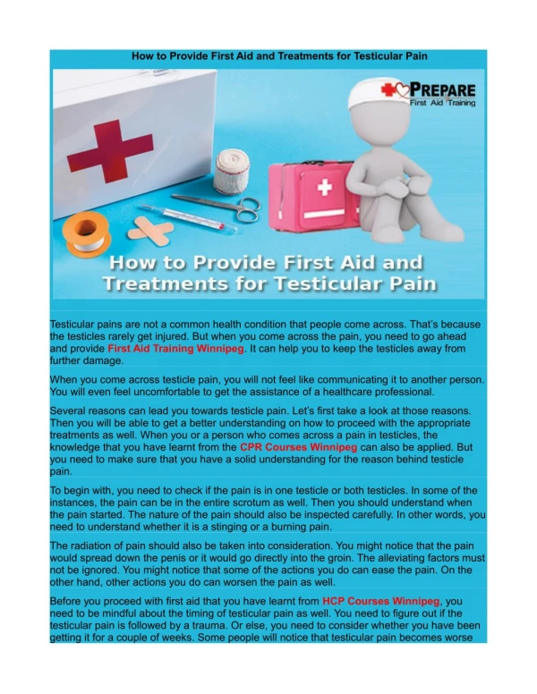How to Provide First Aid and Treatments for Testicular Pain