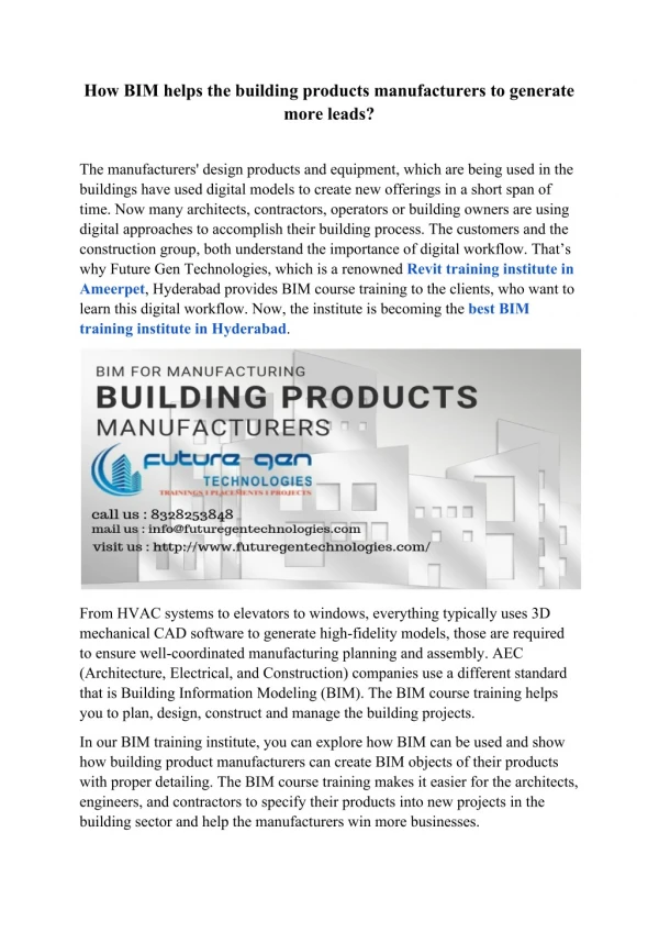 How BIM helps the building products manufacturers to generate more leads?