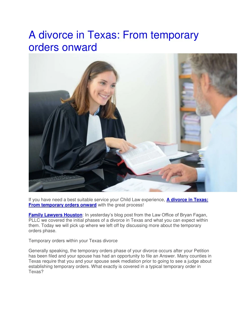 a divorce in texas from temporary orders onward
