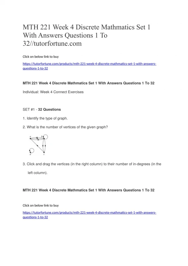 MTH 221 Week 4 Discrete Mathmatics Set 1 With Answers Questions 1 To 32//tutorfortune.com