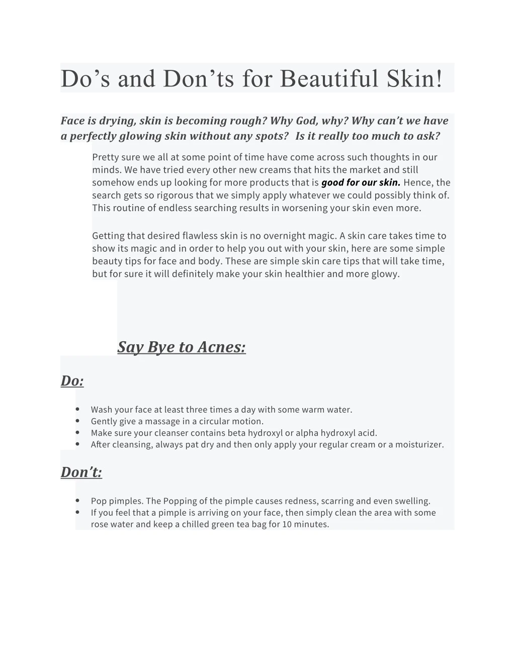 do s and don ts for beautiful skin