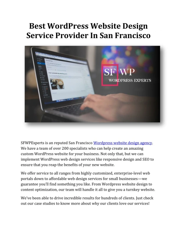 Best WordPress Website Design Service Provider In San Francisco
