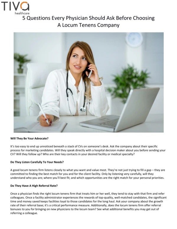 5 Questions Every Physician Should Ask Before Choosing A Locum Tenens Company