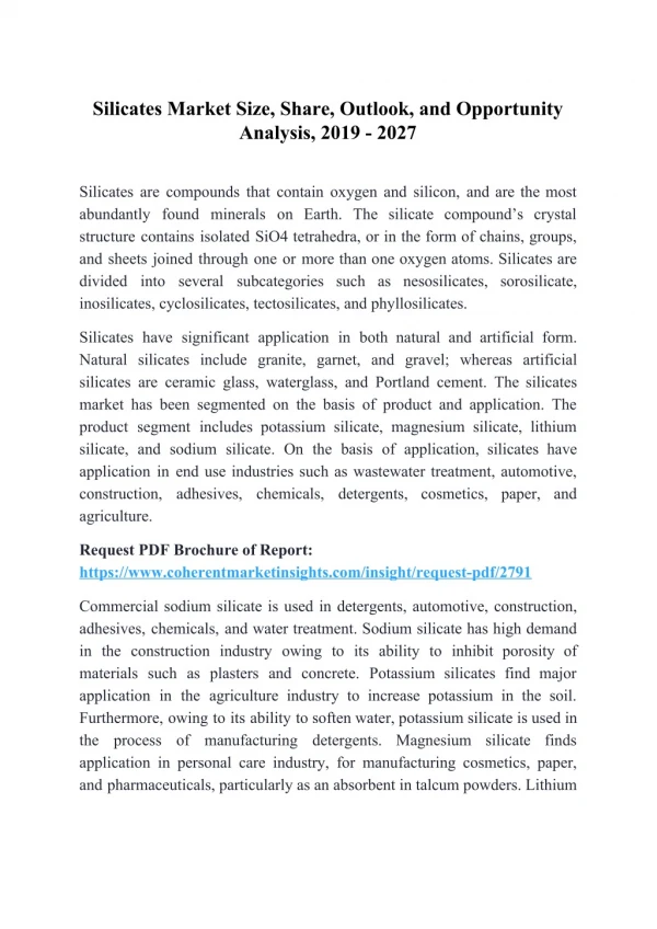 Silicates Market Size, Share, Outlook, and Opportunity Analysis, 2019 - 2027