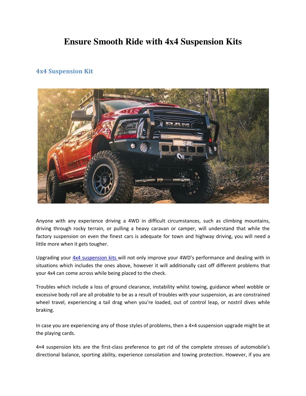 ensure smooth ride with 4x4 suspension kits