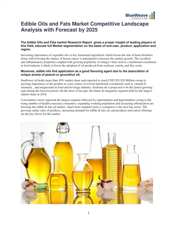Edible Oils and Fats Market Competitive Landscape Analysis with Forecast by 2025