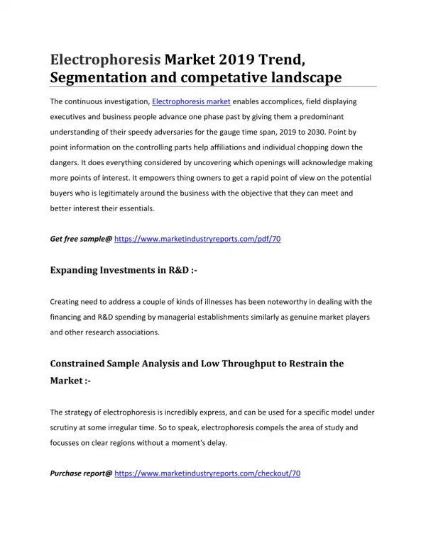 Electrophoresis Market 2019 Trend, Segmentation and competative landscape
