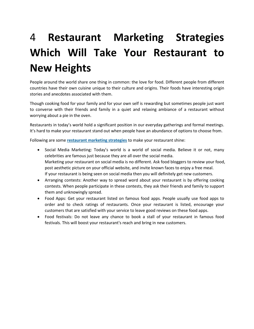 4 restaurant marketing strategies which will take
