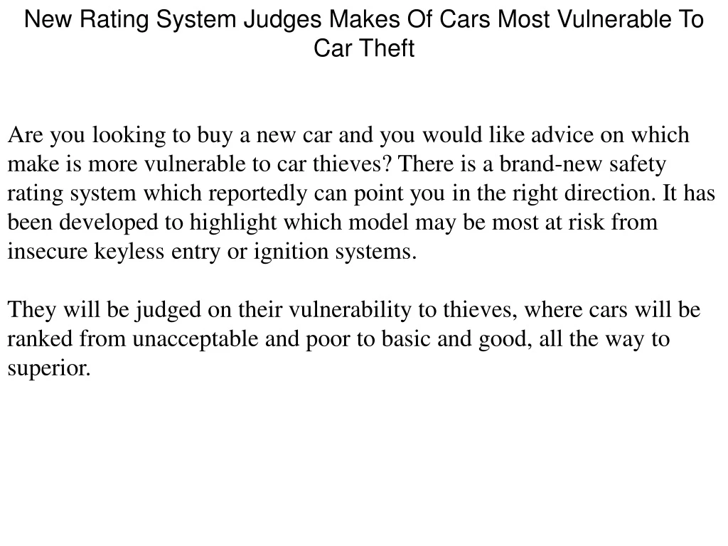 new rating system judges makes of cars most